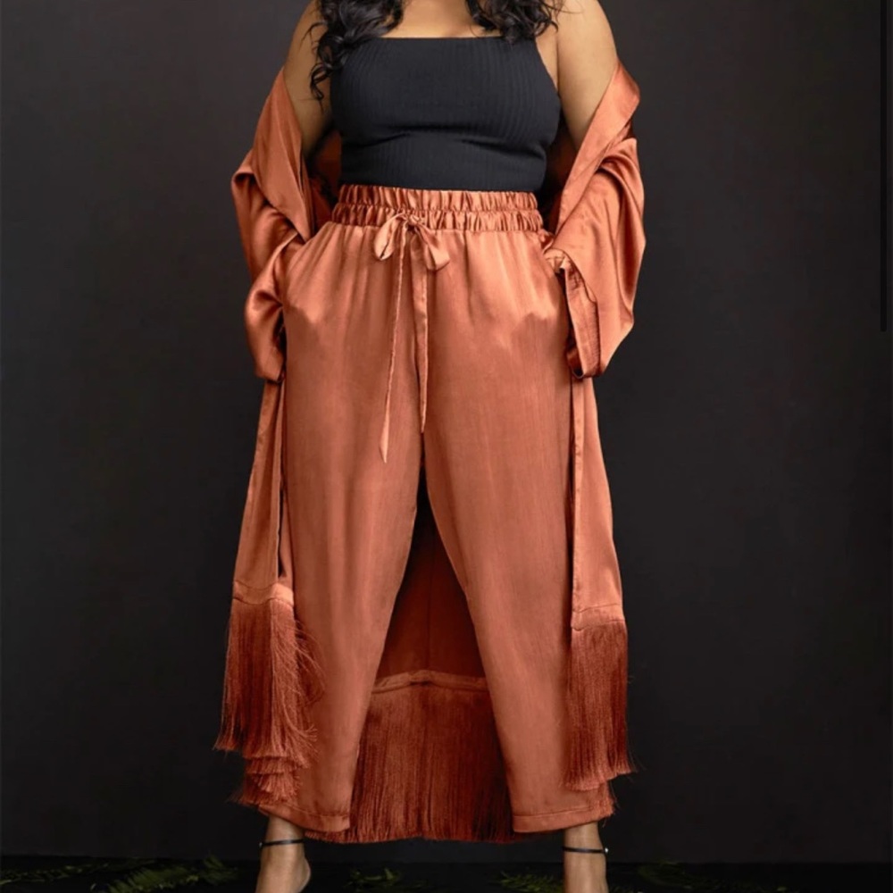 Eloquii satin DUSTER with fringe